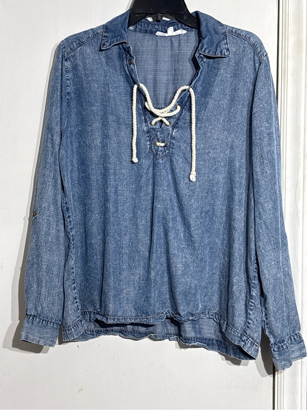 Jane and Delancey Light Blue Denim Lace-Up Tunic Top